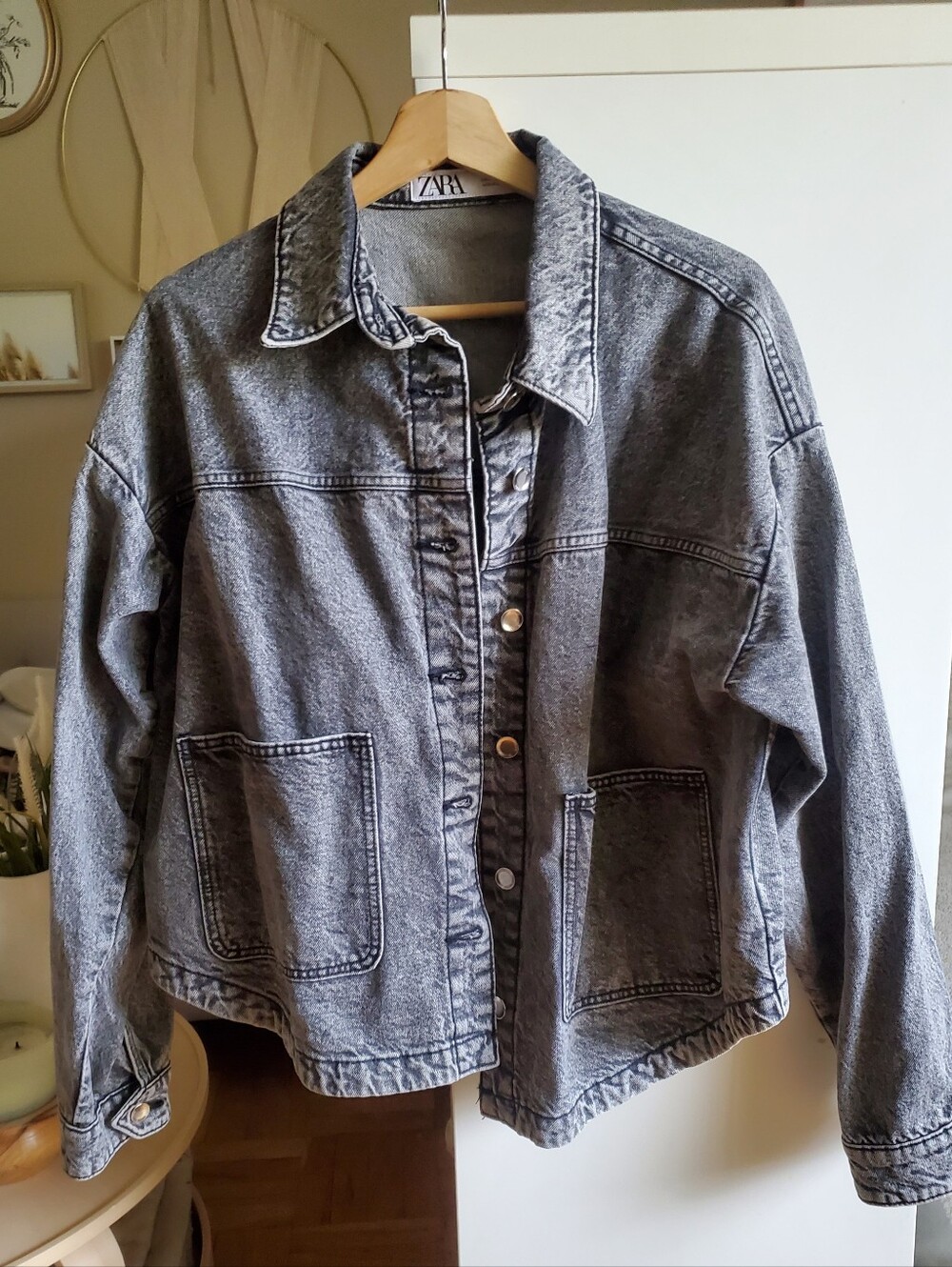 Zara Oversized Washed Gray Denim Jacket Sz. M